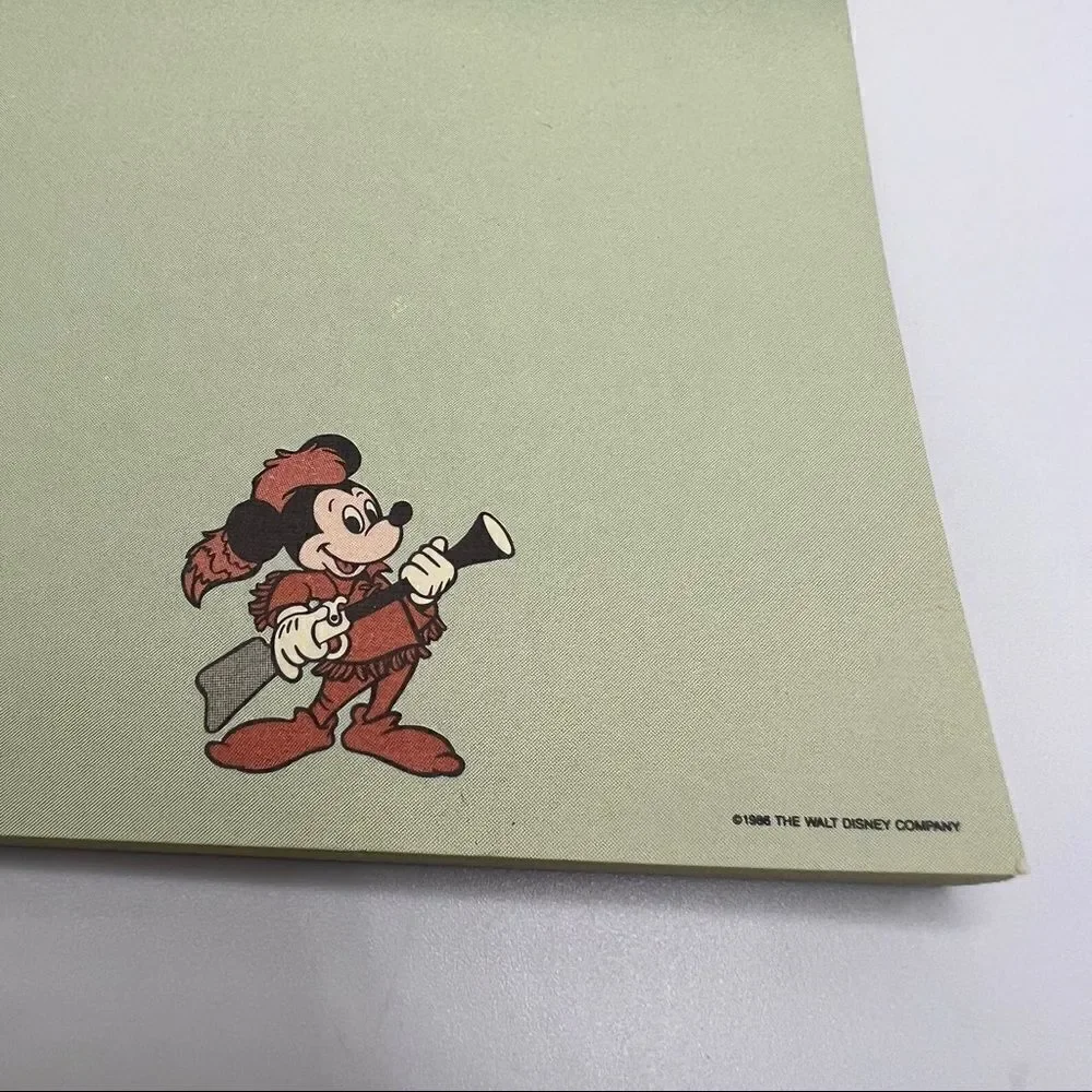Vintage 1986 Disney Mickey Mouse Davy Crockett Notepad & Flower Market Postcard